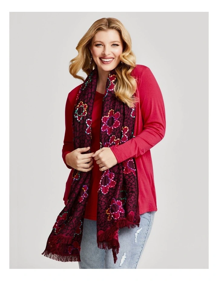 Embroidered Daisy Scarf in Pink