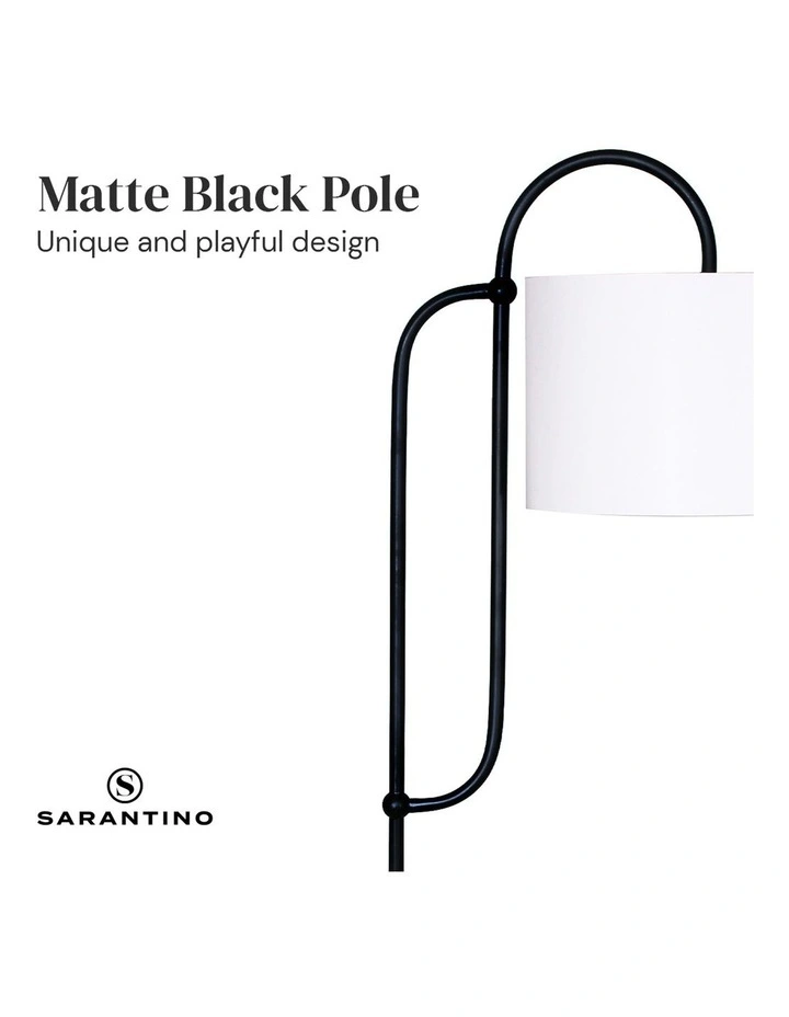 Metal Floor Lamp With Marble Base & Off-White Drum Shade