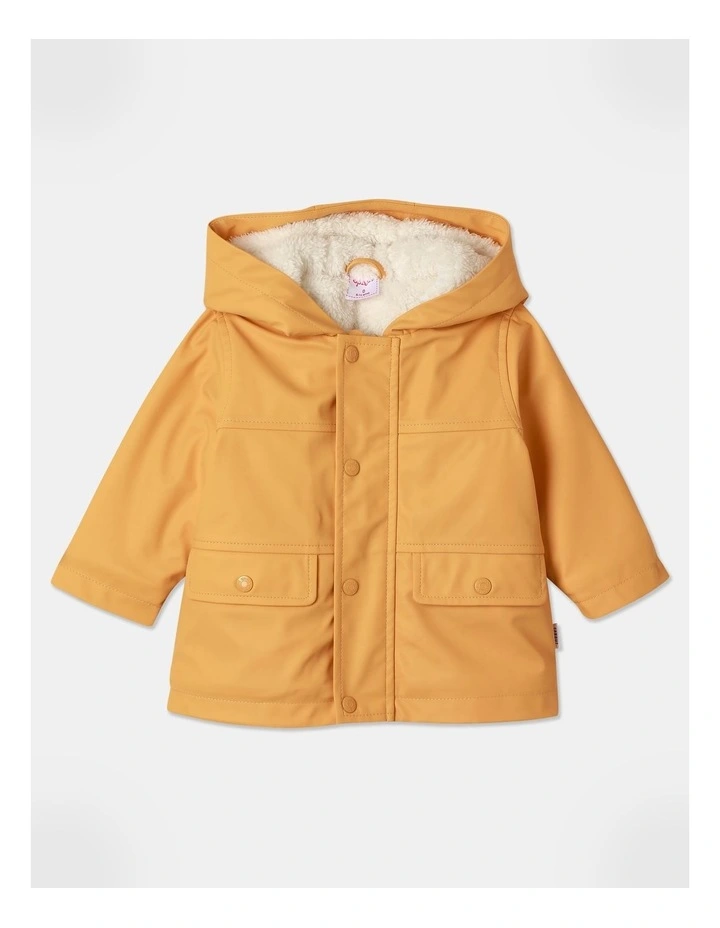Sherpa Lined Rain Coat in Mustard