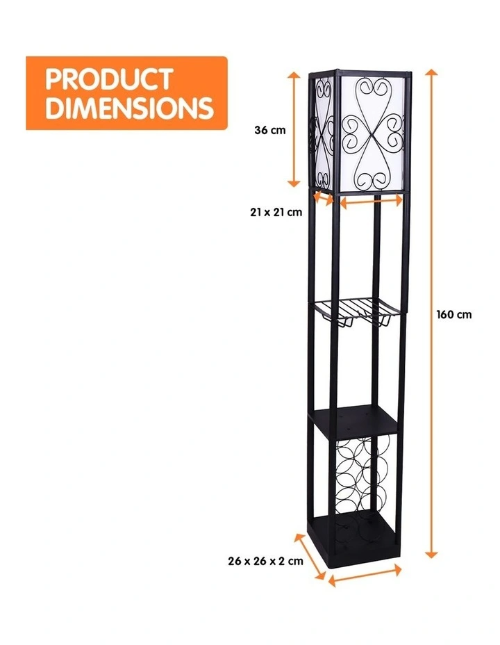 Metal Etagere Floor Lamp Stand Shade With Wine Holder Shelf Shelves Storage