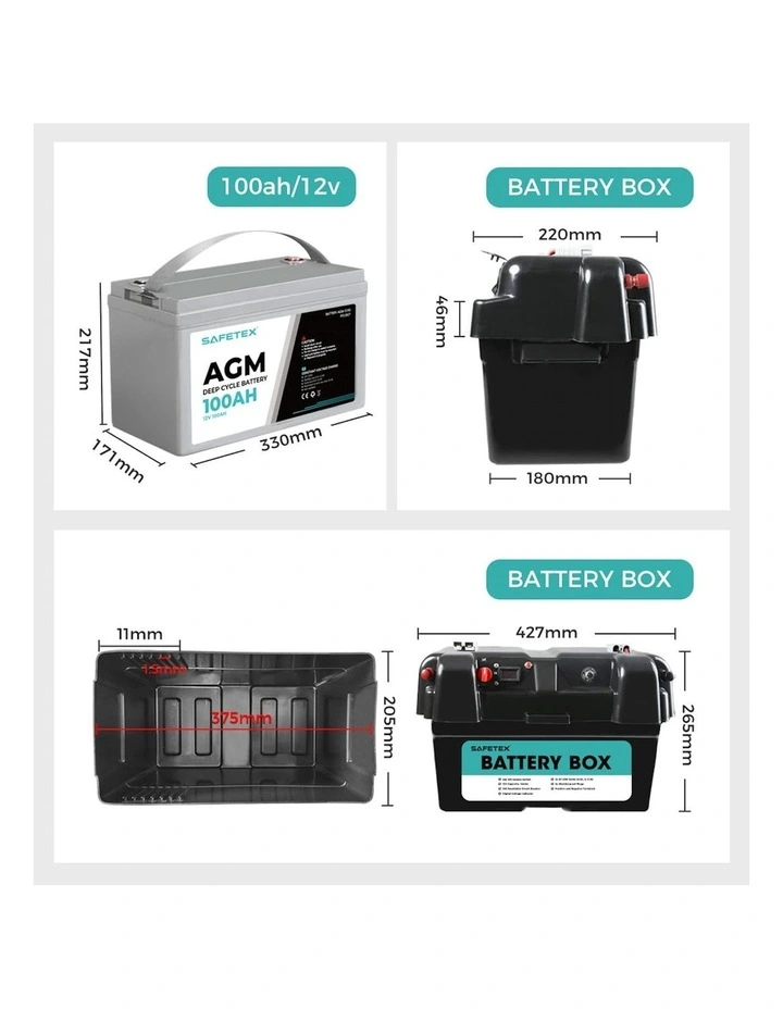 12V 100Ah AGM 4WD Deep Cycle Battery with Strap Battery Box