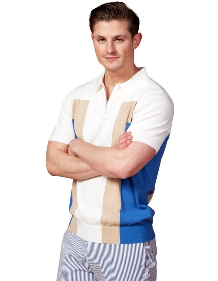 Contrast Zip Short Sleeve Polo Shirt in Assorted