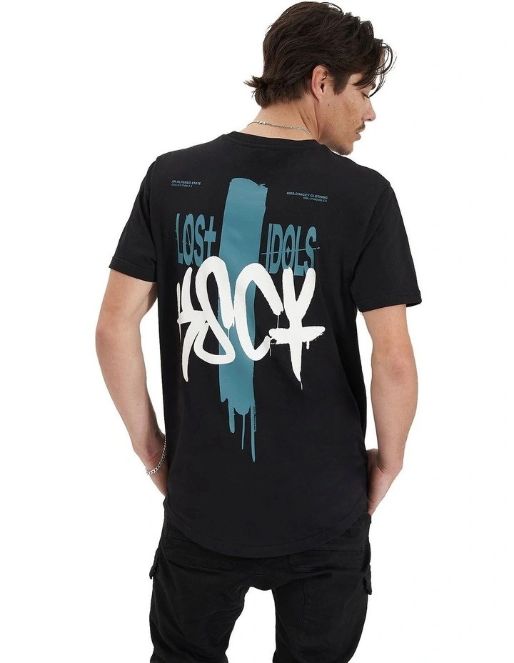 Faded Echo Dual Curved Tee in Jet Black