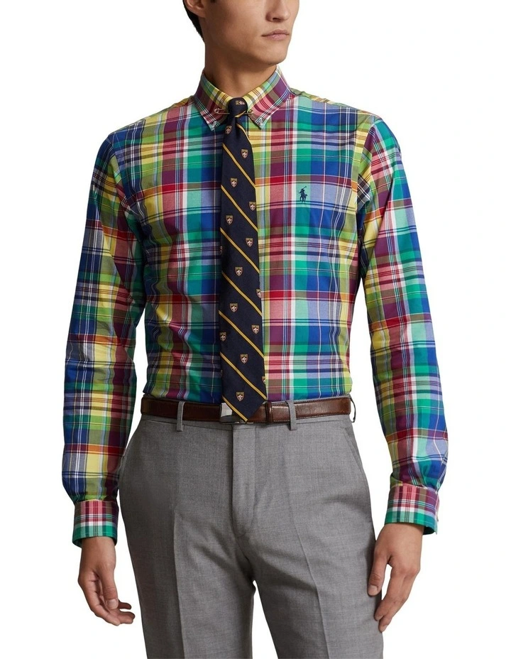 Classic Fit Plaid Stretch Poplin Shirt in Multi
