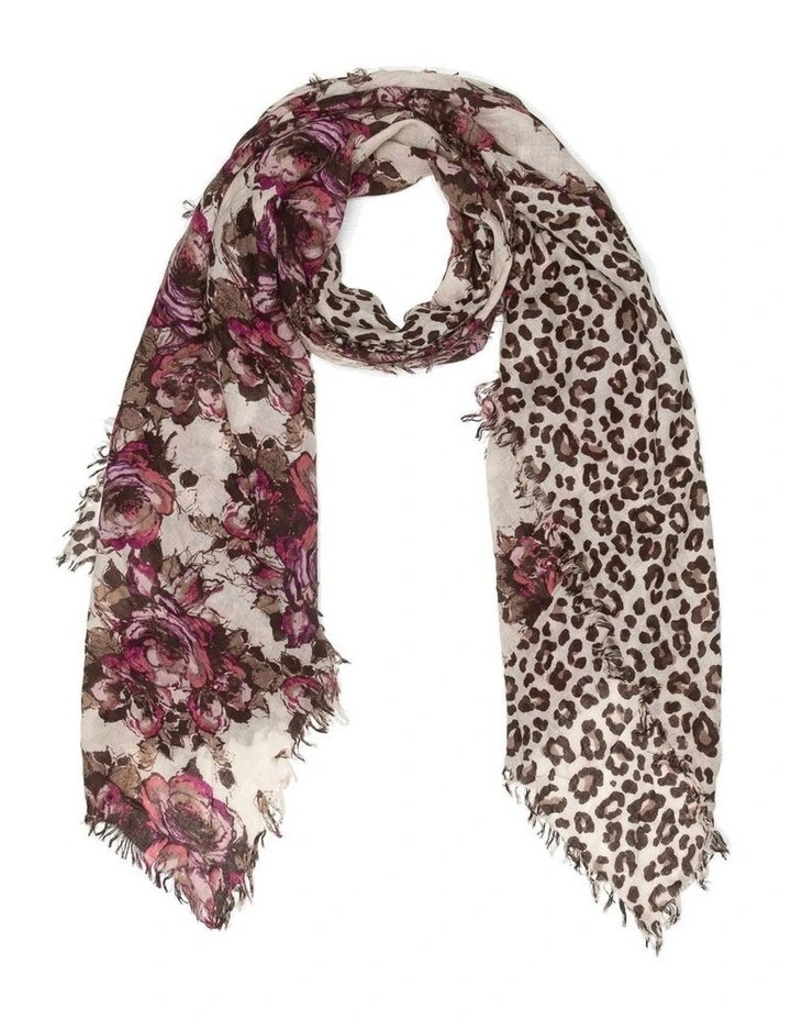 Australian Wool Print Scarf in Red/Leopard