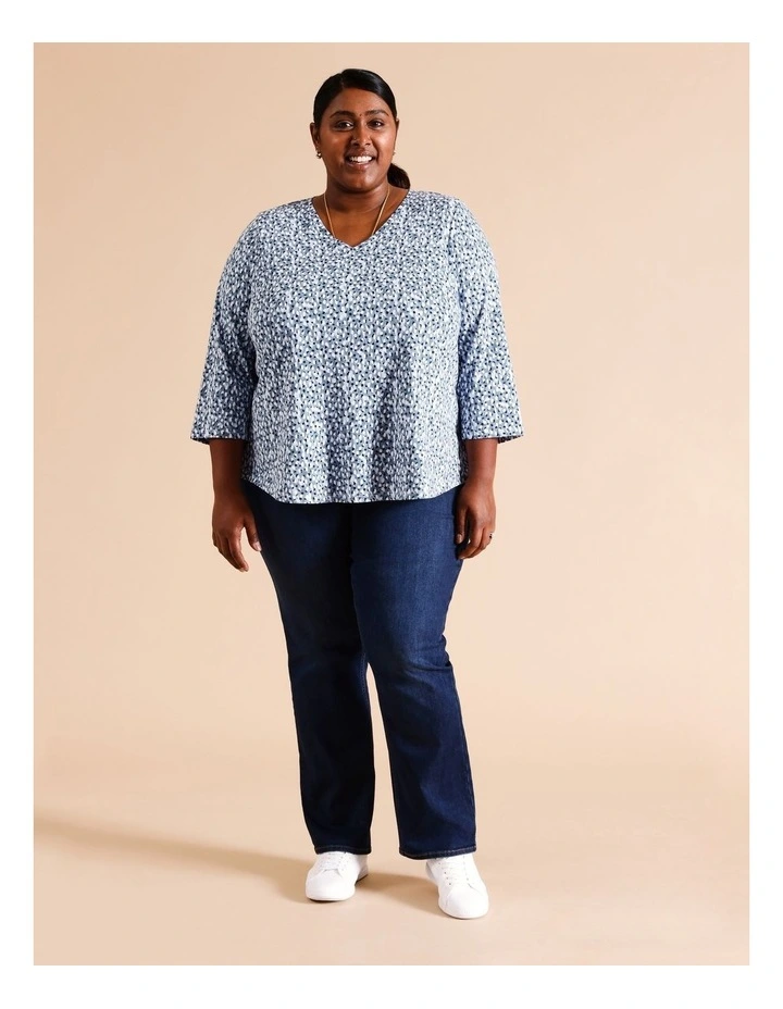 Wardrobe Staple 3/4 Sleeve Tee in Blue/White Dash Print