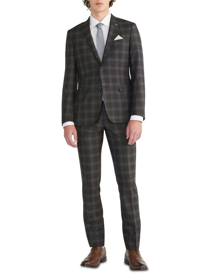 Slim Check Suit Jacket in Grey