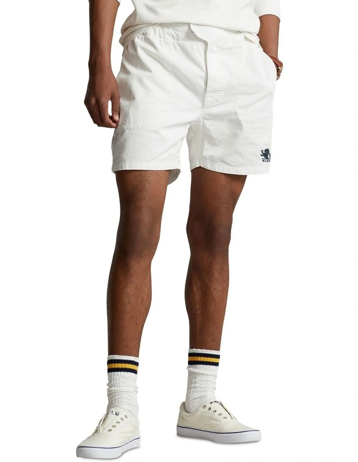 5-Inch Straight Fit Twill Rugby Short in White