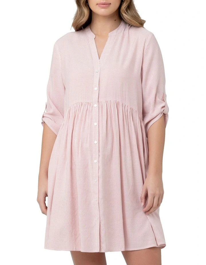 Sam Stripe Dress in Terracotta/White