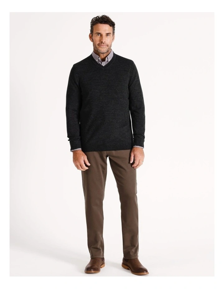 Australian Merino V-Neck Knit in Charcoal
