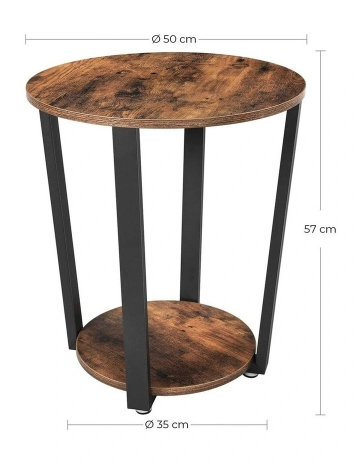 Industrial Rustic Brown Side Table with Iron Frame in Brown