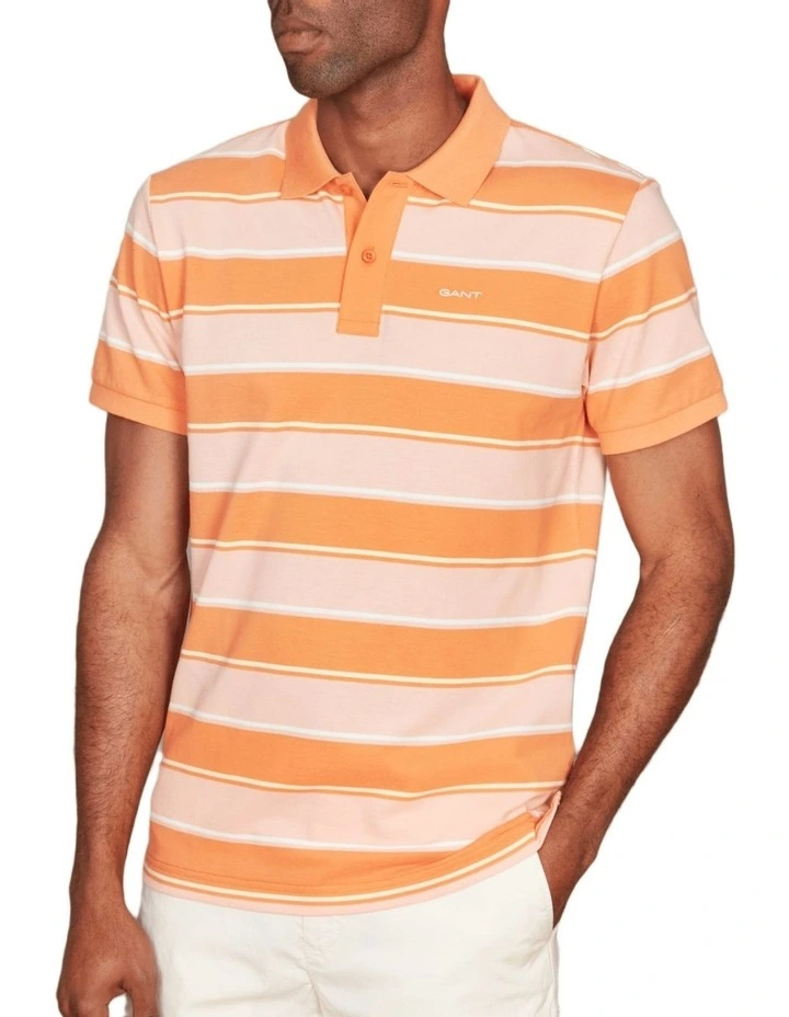 Multi Stripe Short Sleeve Polo in Orange