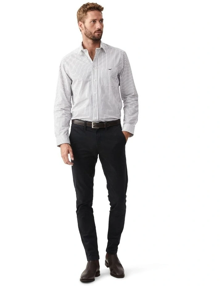 Collins Striped Long Sleeve Shirt in White/Navy