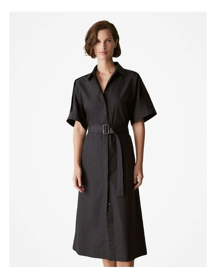 Cotton Poplin Yoke Detail Shirt Dress in Black