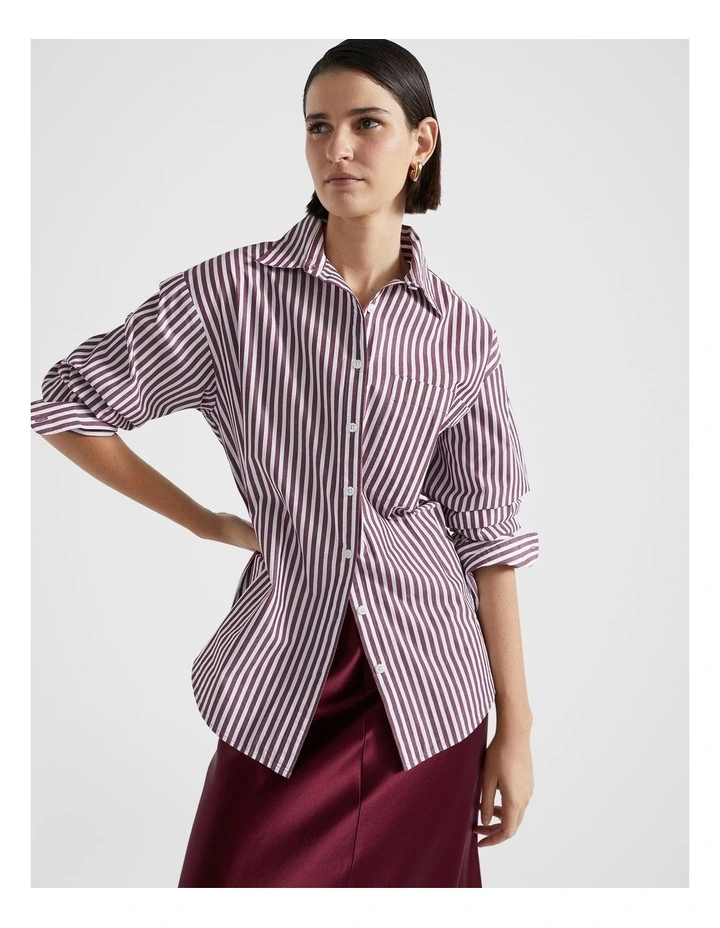 Poplin Pocket Front Shirt in Boysenberry Stripe