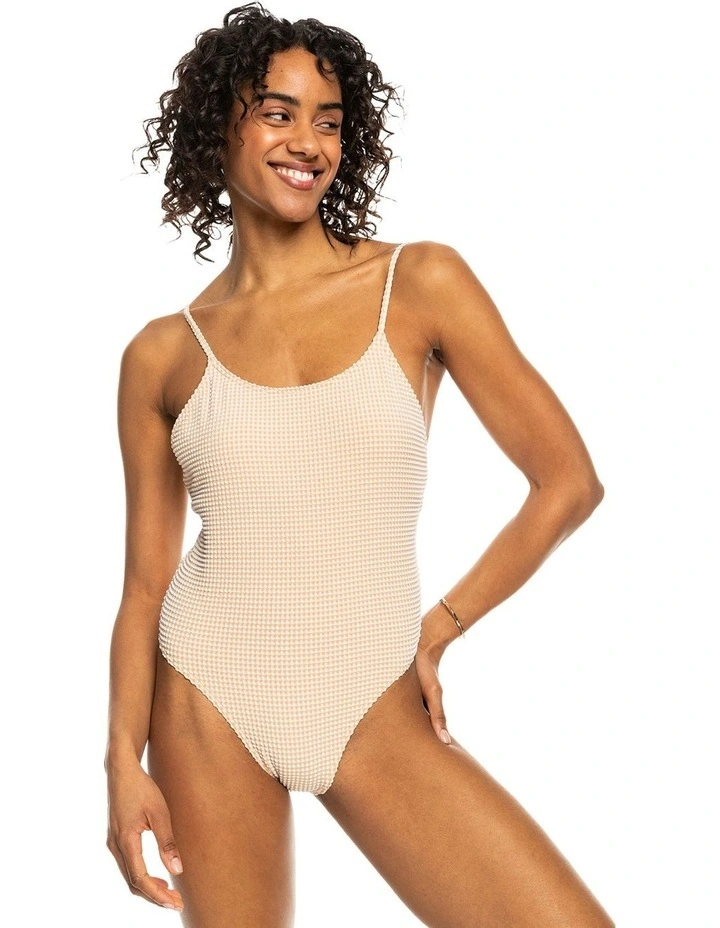 Gingham High Leg One Piece Swimsuit in Porcini