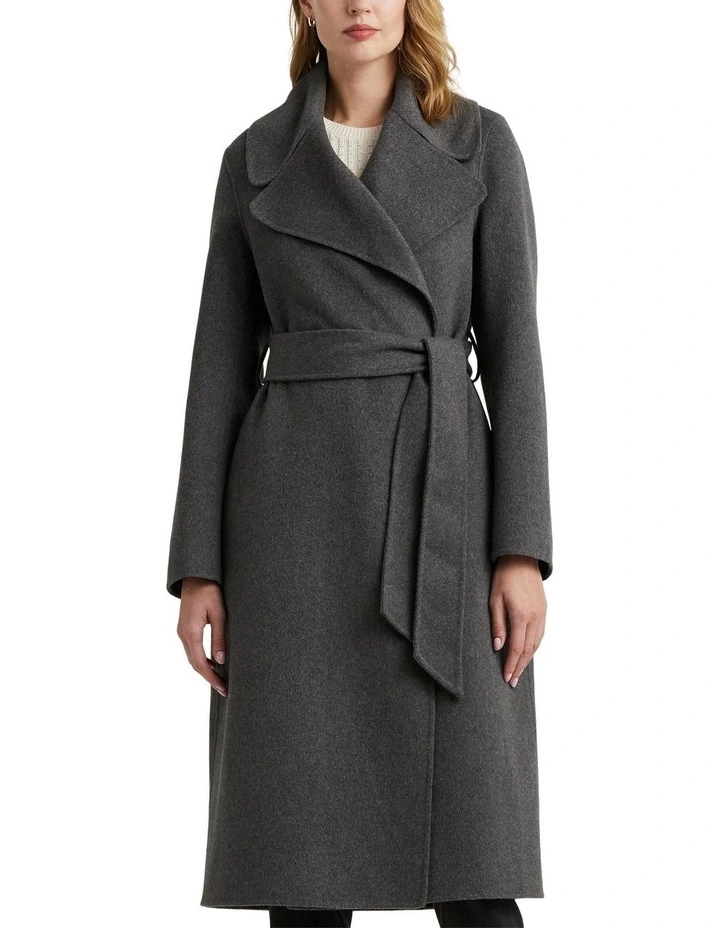 Double-Faced Wool-Blend Wrap Coat in Grey
