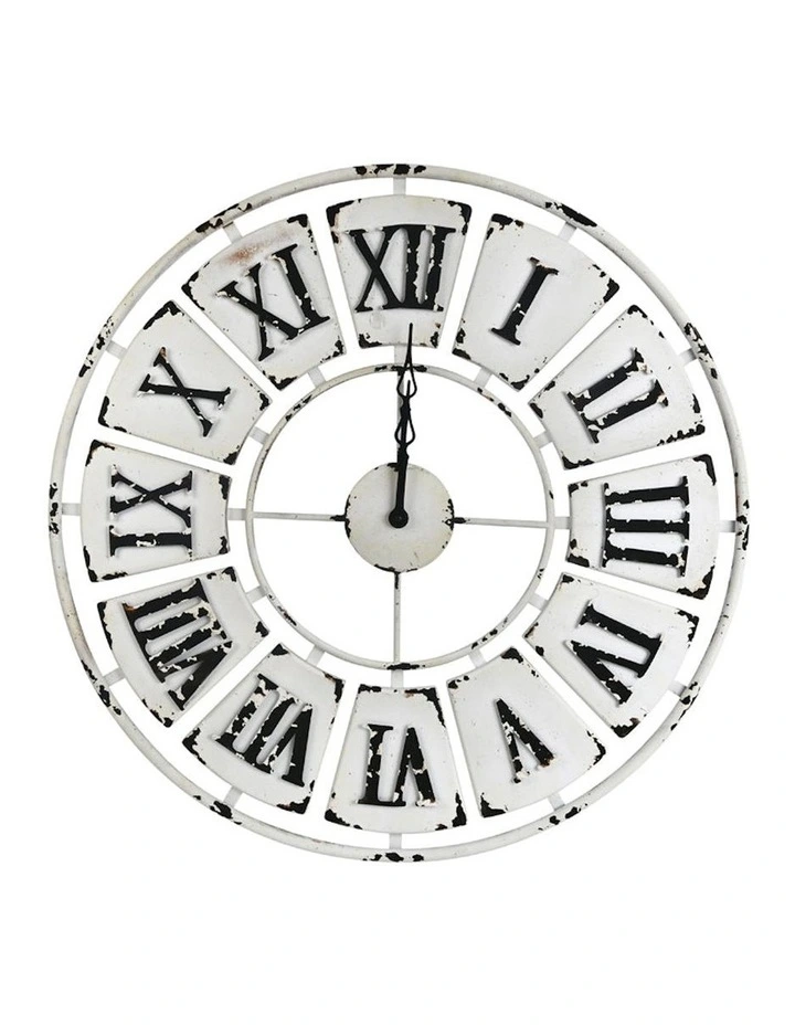 Antique Roman Numeral Round 84cm Wall Clock in Distressed White
