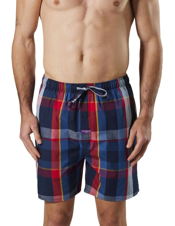 British Check Cotton Sleep Short in Navy/Red