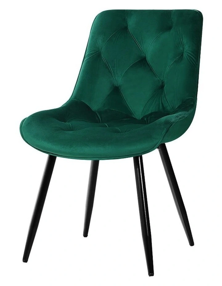 Dining Chairs Velvet Diamond Tufted Set of 2 in Green