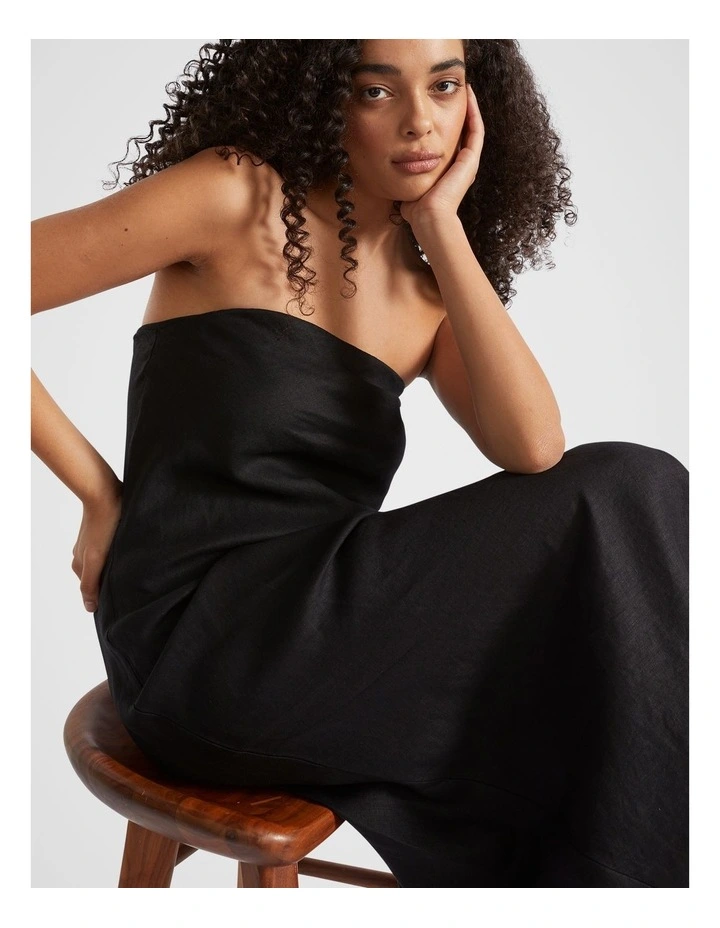 Core Linen Strapless Maxi Dress in Black