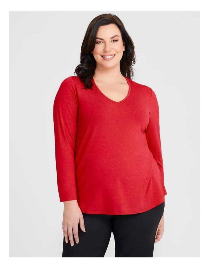 Natural Everyday V-neck Long Sleeve Top in Red