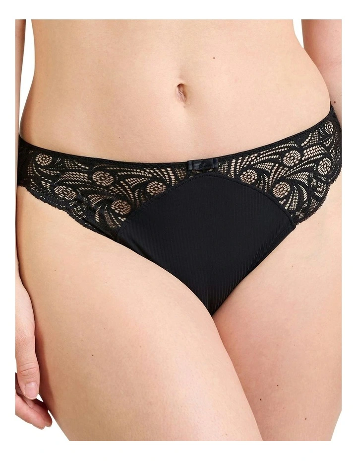 Ariane Essential Ribbed Microfibre Bikini Brief With Lace in Black