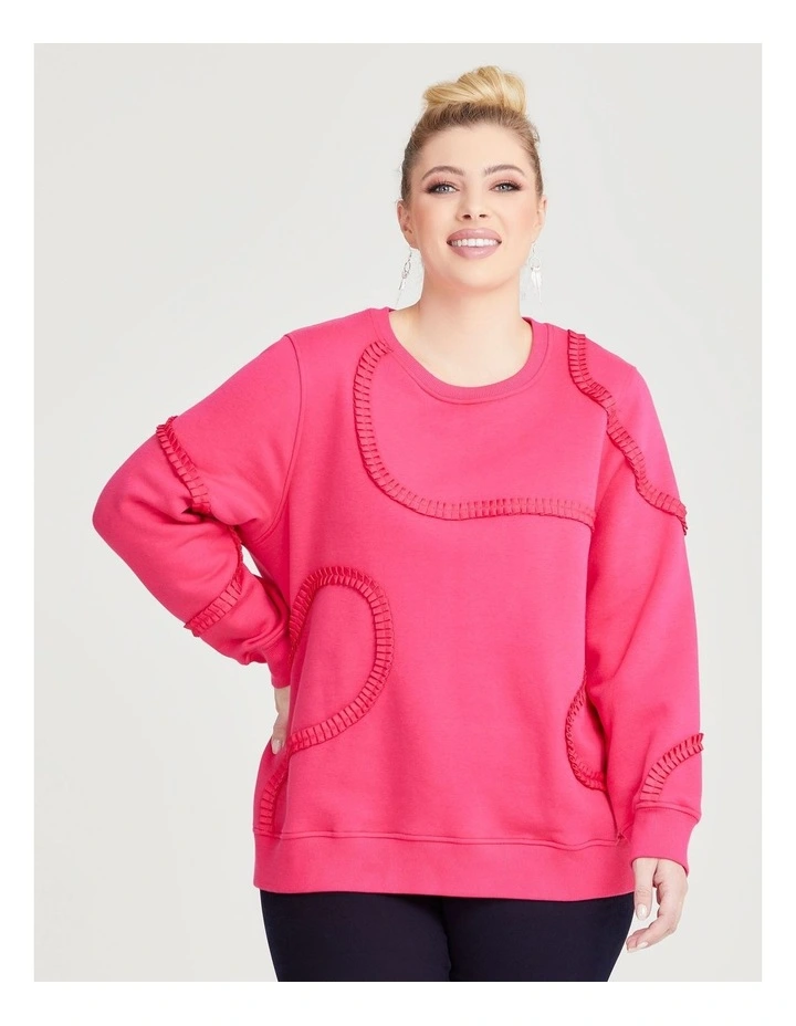 Cotton Ribbon Swirl Sweatshirt in Dark Fuchsia