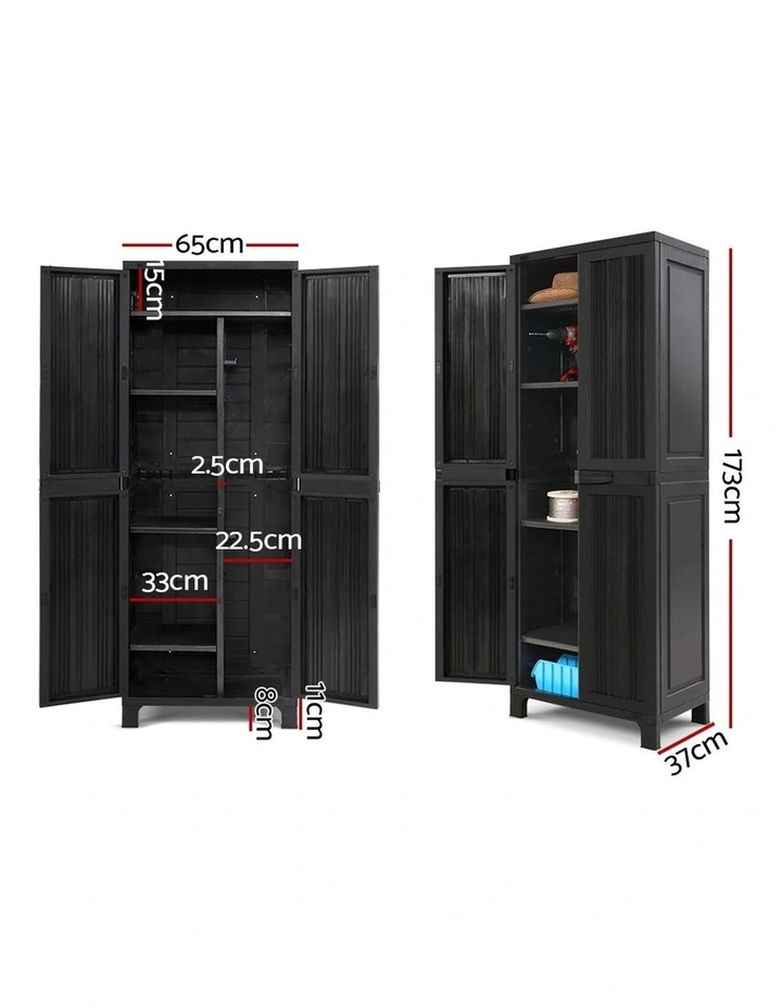 173cm Outdoor Storage Cabinet Box Lockable Cupboard Sheds Garage Adjustable Black