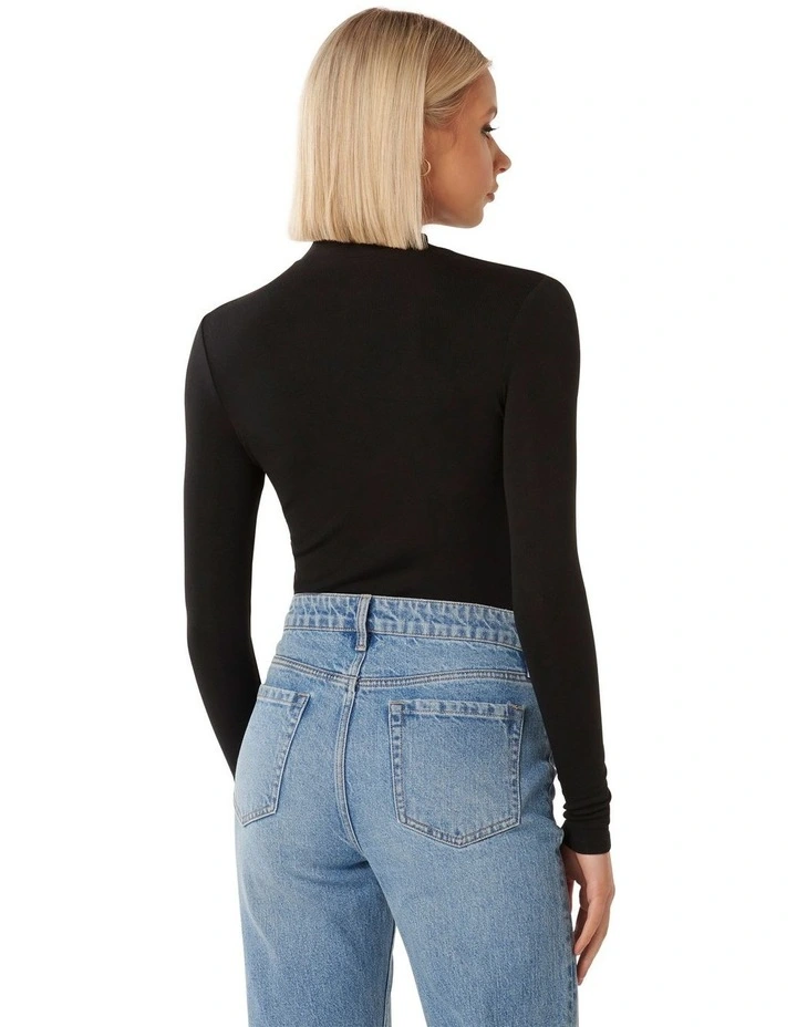 Candice High Neck Rib Top in Black