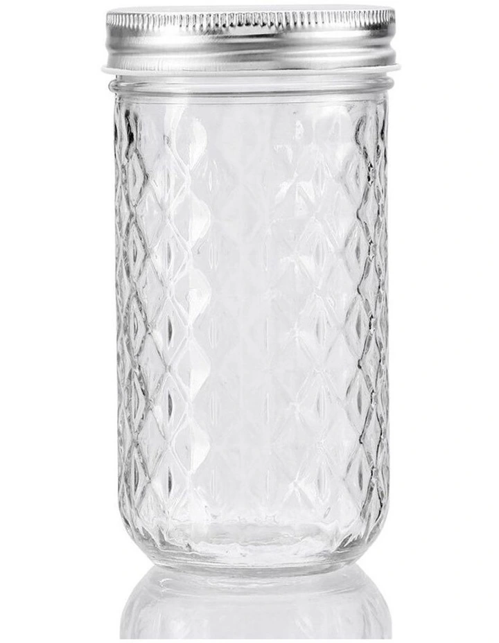 3PK 350ml Quilted Glass Conserve Canister Jar Food Storage Clear