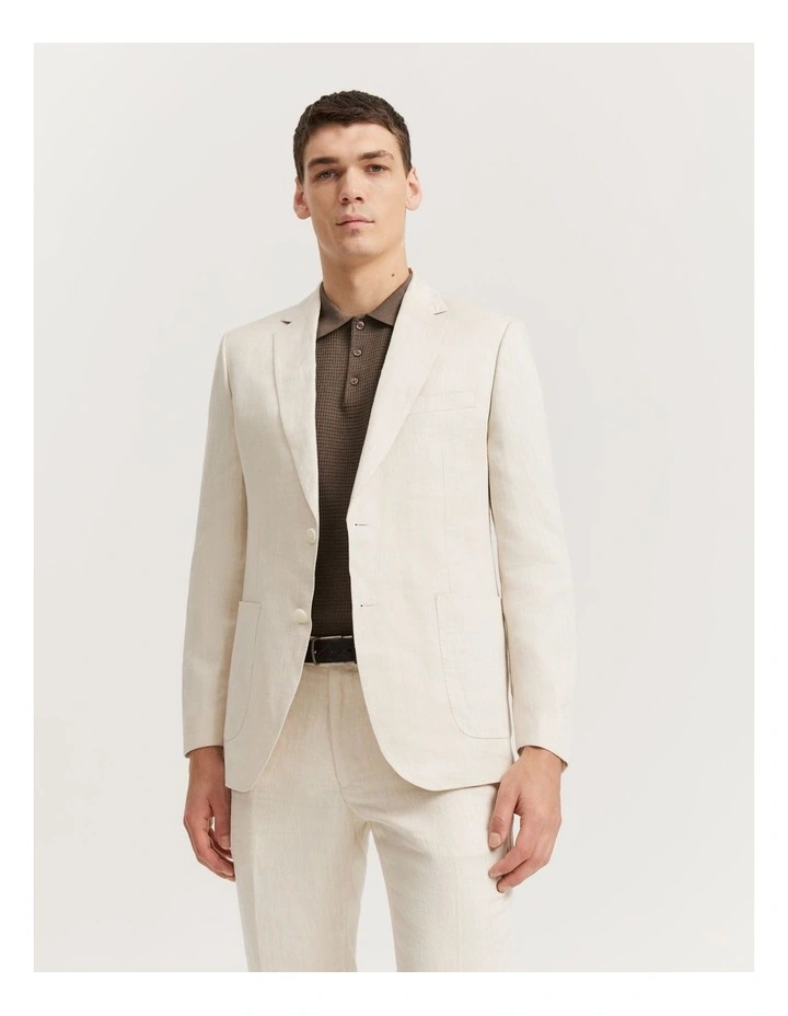 Regular Fit Linen Jacket in Stone
