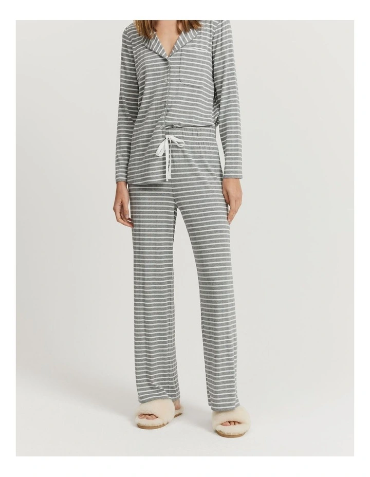 Stripe Wide Legging Pyjama Pant in Grey Marle Stripe