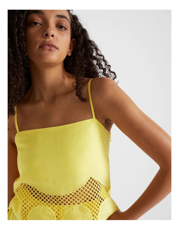 Embroidered Hem Camisole Top in Lemon Drop
