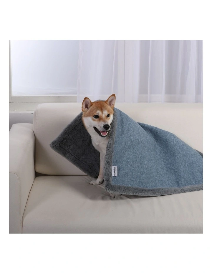 Reversible Faux Fur Winter Dog Blanket in Blue/Grey