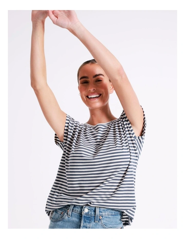 Ava Plain Short Sleeve Stripe Top in Blue