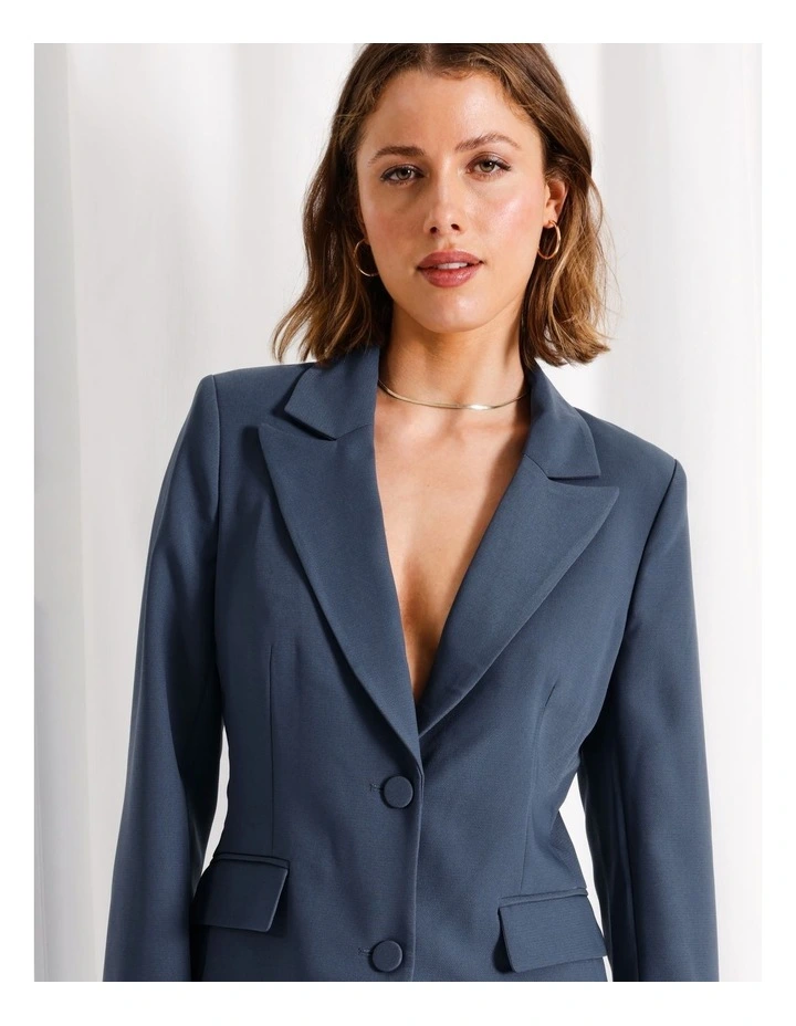 Recycled Blend Single Breasted Blazer in Blue