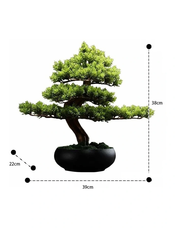 Artificial Juniper Bonsai Tree Ceramic Pot in Green & White Ginger Fragrance