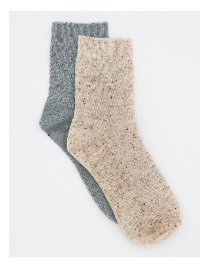 Waffle Winter Blend Crew Sock 2 Pack in Oat/Blue Grey