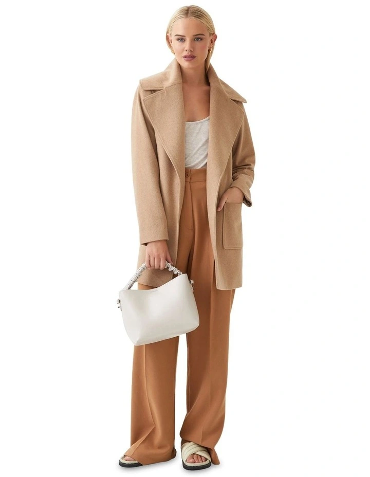 Zoe Wool Rich Tie Waist Jacket in Camel