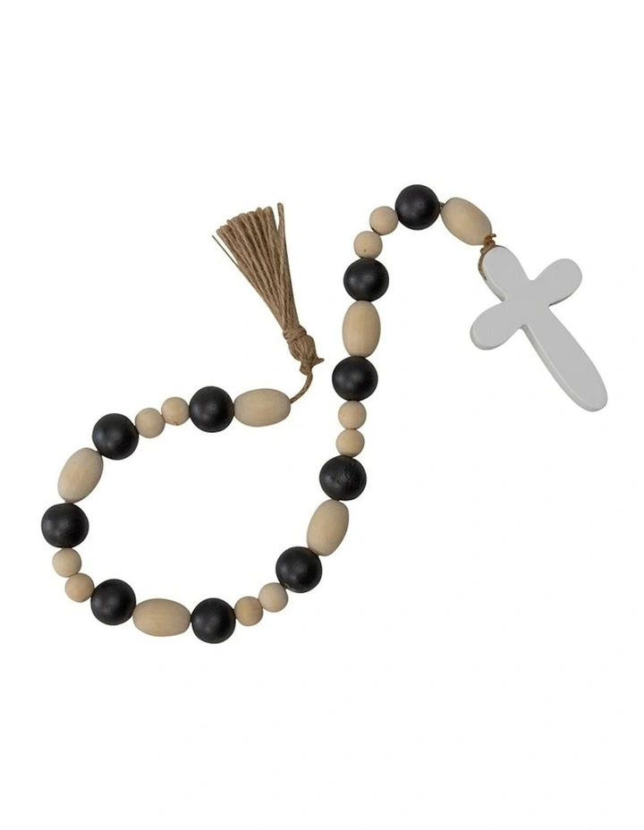 Wooden Beaded Ornament with Cross in Multi