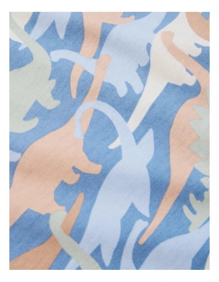 Organically Grown Cotton Dino Print T-shirt in Faded Blue