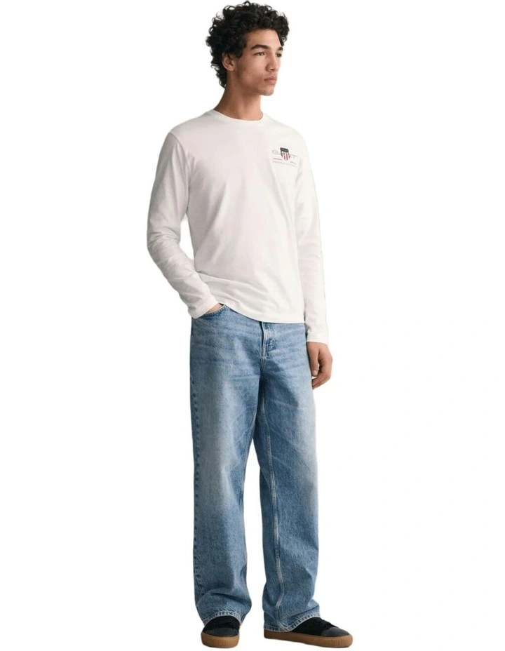 Slim Fit Archive Shield Long Sleeve T-shirt in White