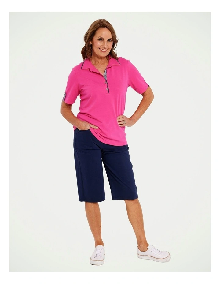 Fairway Contrast Trim Short Sleeves Polo in Hot Pink