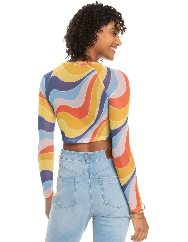 Just A Friend Long Sleeve Mesh Crop Top in Tiger Lily Cruz