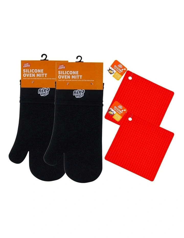 Silicone Oven Mitt and Pot Holder 4 Piece in Assorted