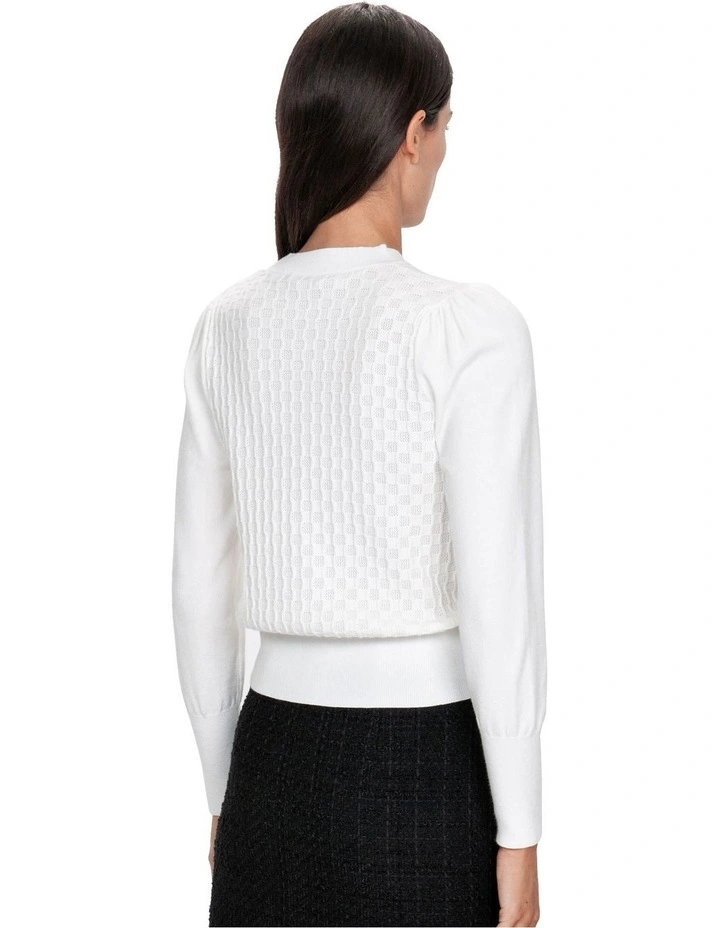 Fancy Stitch Puff Sleeve Knit Top in Winter White