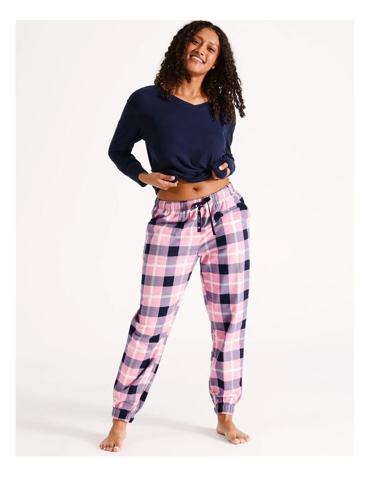 Flannelette Pyjama Pant in Navy & Pink Check