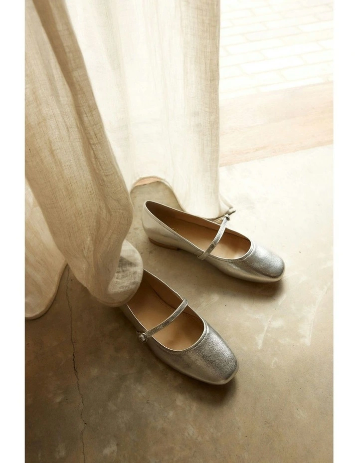 Rey Mary Jane Ballet in Silver Metallic
