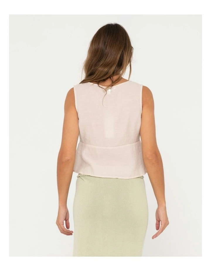 Juni Sleeveless Vee Neck Tie Top in Natural